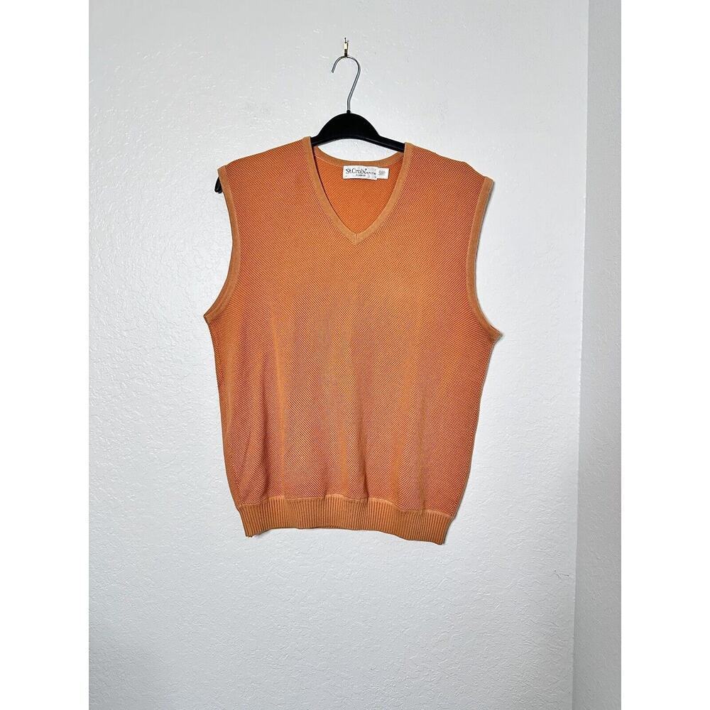 St Croix Collection Vest Men’s XL Orange Textured V-Neck Preppy‎ Cotton USA